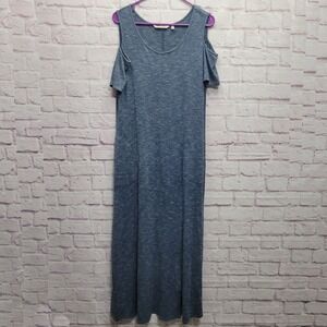 Soft Surroundings Cold Shoulder Maxi Dress Sz M Blue Viscose Knit Soft Pockets‎